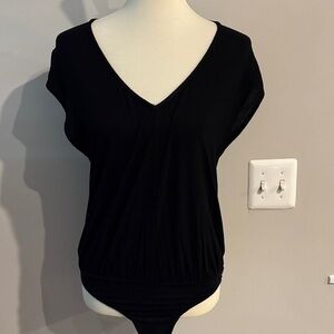 Free People Black V-Neck Bodysuit